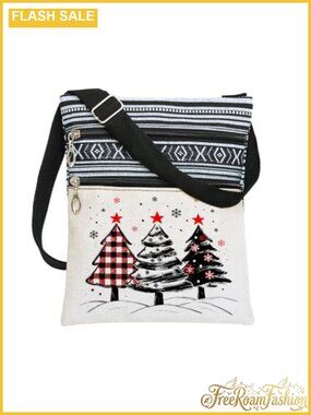 Christmas Tree Print Crossbody Bag Adjustable Strap Polyester Women